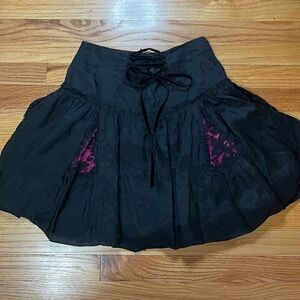 Betsey Johnson Black A-Line Skirt with Pink Lace